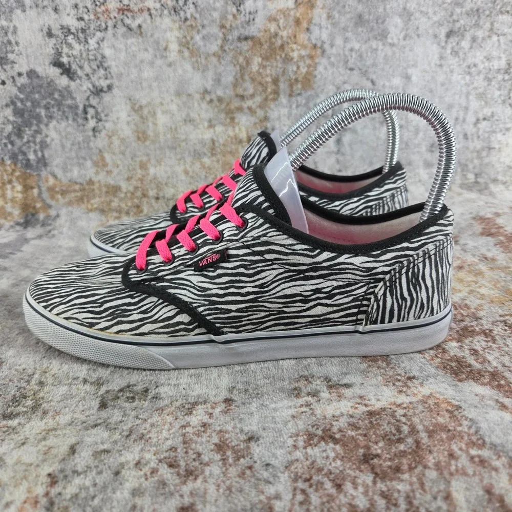 Vans Atwood Low Zebra Print Sneakers Womens 7.5 Black White Hot Pink Skate Shoes